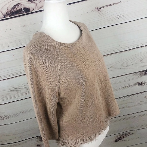 J.Crew Collection Beige Chiffon Fringe Pullover S - Picture 6 of 7